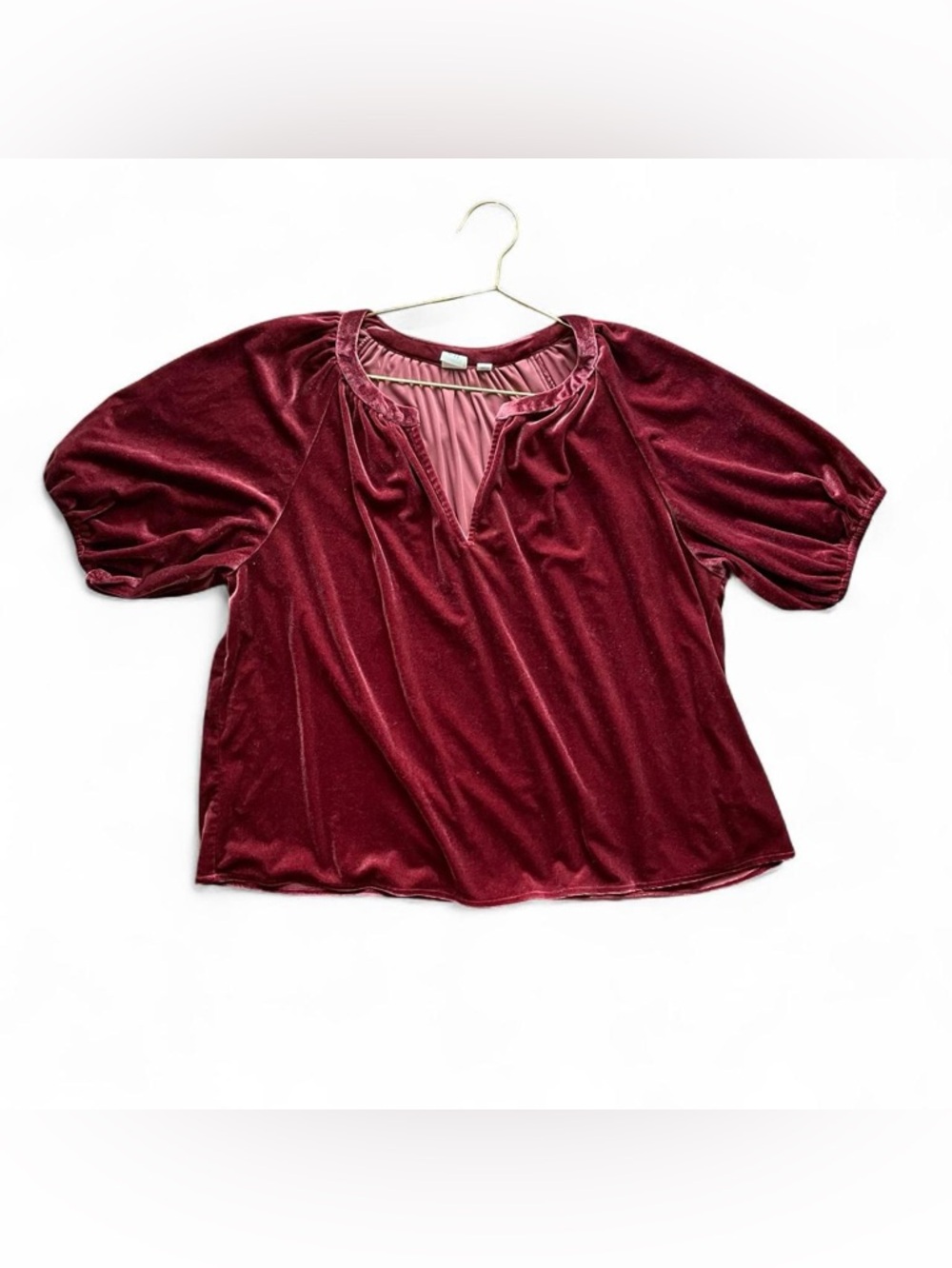 Gap Burgundy Velvet Puff Sleeve Blouse – Romantic Dark Academia Top (L)